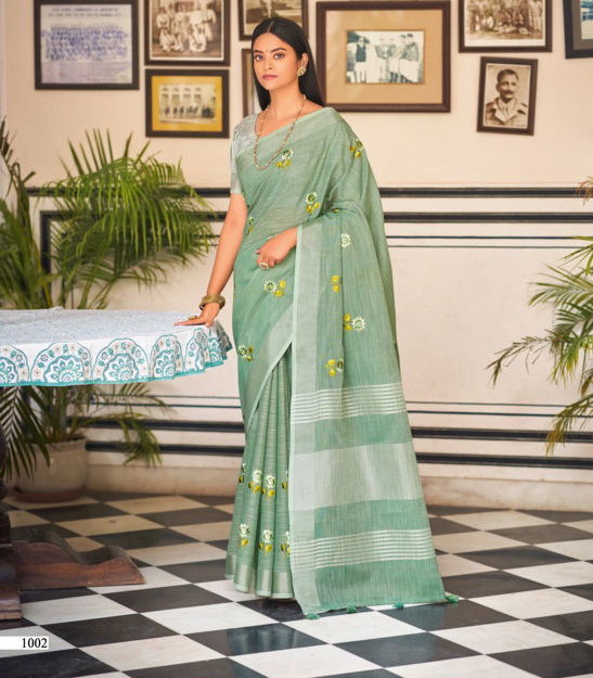 Sangam Nagma Linen Fancy Function Wear Heavy Stylish Embroidered Sarees Collection